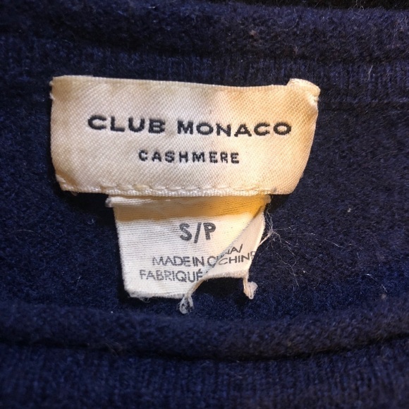 Club Monaco Sweater Cashmere Pullover Blue and Black Colorblock FLAWS size Small - Picture 14 of 16